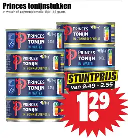 Dirk Princes tonijnstukken in water of zonnebloemolie. Blik 145 gram. aanbieding