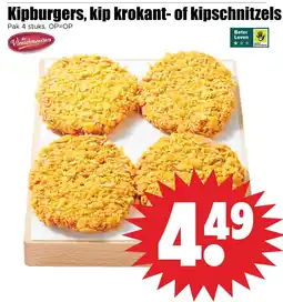 Dirk Kipburgers, kip krokant- of kipschnitzels aanbieding