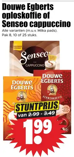 Dirk Douwe Egberts oploskoffie of Senseo cappuccino aanbieding