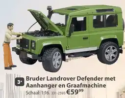 Top1Toys Bruder Landrover Defender met Aanhanger en Graafmachine aanbieding