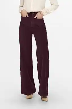 Wehkamp ONLY straight highwaist casual broek rib gebreid donkerrood aanbieding
