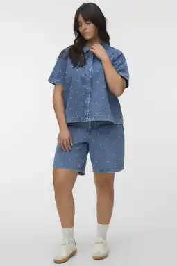 Wehkamp VERO MODA CURVE regular highwaist short met hartjes medium blue denim aanbieding