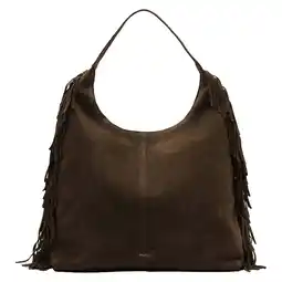 Wehkamp Manfield suede schoudertas met franjes donkerbruin aanbieding