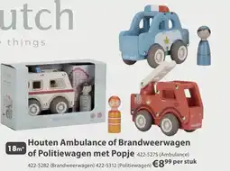 Top1Toys Houten ambulance of brandweerwagen of politiewagen met popje aanbieding