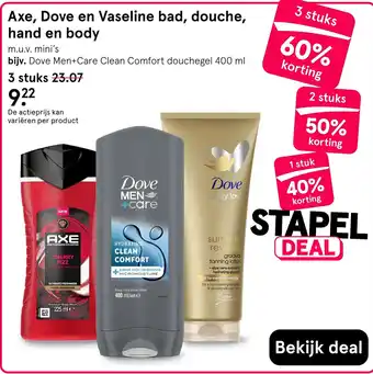 Axe, Dove en Vaseline bad, douche, hand en body
