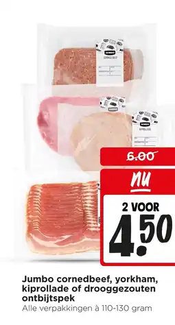Jumbo Jumbo cornedbeef, yorkham, kiprollade of drooggezouten ontbijtspek aanbieding