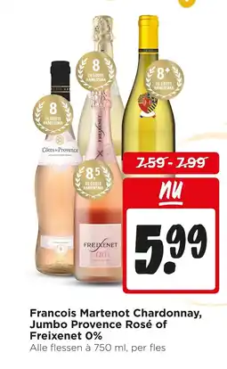 Jumbo Francois Martenot Chardonnay, Jumbo Provence Rosé of Freixenet 0% aanbieding