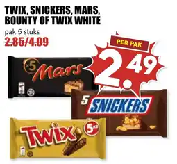 De Boerenschuur twix, snickers, mars, bounty of twix white aanbieding