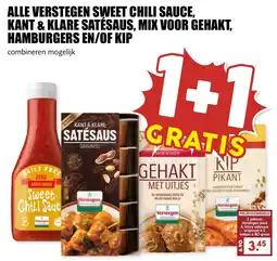 De Boerenschuur Verstegen sweet chili sauce, kant & klare satésaus, mix voor gehakt, hamburgers en/of kip aanbieding