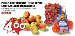 De Boerenschuur pitloze rode druiven, elstar appels en/of sanlucar mandarijnen aanbieding