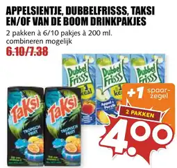 De Boerenschuur appelsientje, dubbelfrisss, taksi en/of van de boom drinkpakjes aanbieding