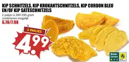 De Boerenschuur kip schnitzels, kip krokantschnitzels, kip cordon bleu en/of kip satéschnitzels aanbieding
