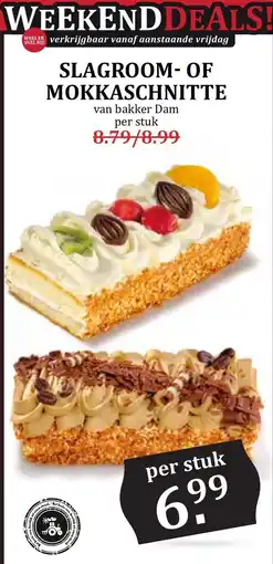 De Boerenschuur bakker Dam slagroom- of mokkaschnitte aanbieding