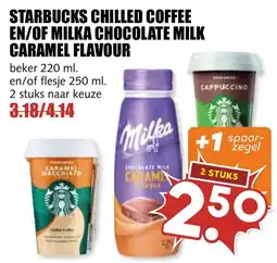De Boerenschuur starbucks chilled coffee en/of milka chocolate milk caramel flavour aanbieding