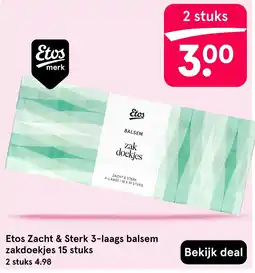 Etos Etos Zacht & Sterk 3-laags balsem zakdoekjes 15 stuks aanbieding