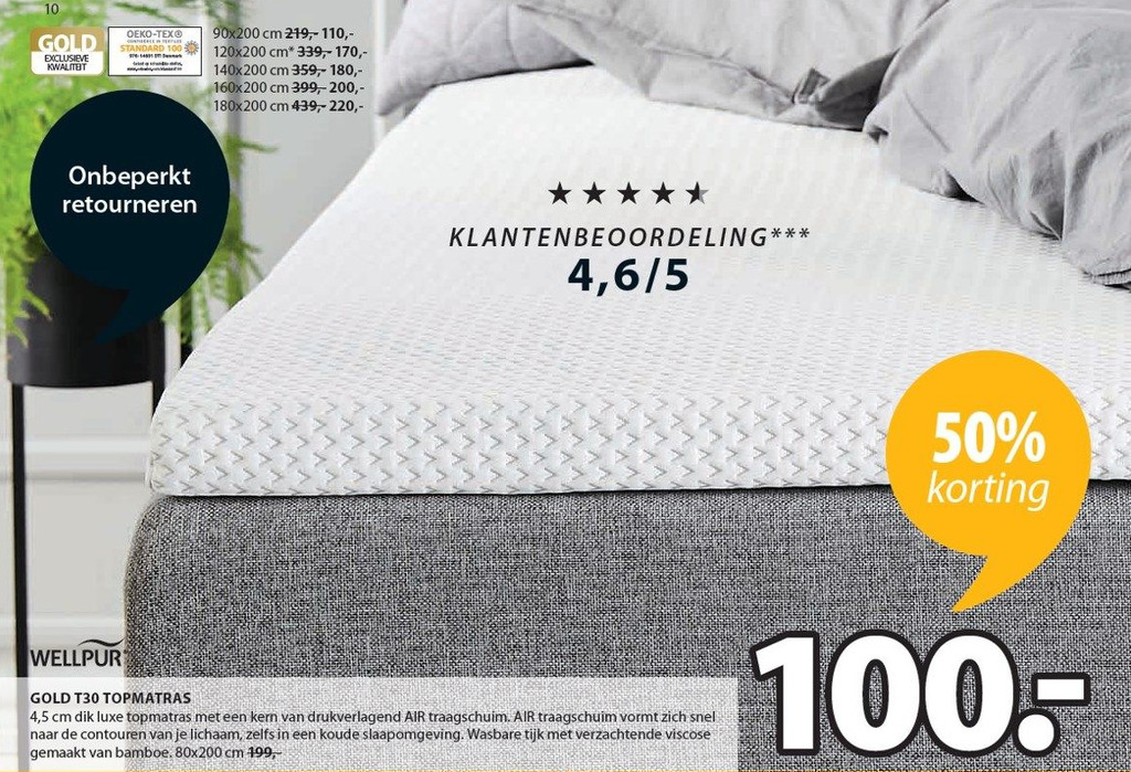 GOLD T30 TOPMATRAS aanbieding bij Jysk