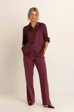 Wehkamp Expresso flared highwaist pantalon donkerrood aanbieding