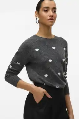 Wehkamp VERO MODA gebreide trui met hartjes grijs aanbieding