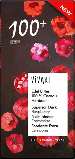 De Online Drogist Vivani Superior Dark 100% Cacao Chocolate Raspberry aanbieding