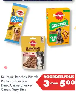 Huisdier Voordeelshop Pedigree Ranchos Biscrok Rodeo Schmackos Denta Chewy Chunx Cheesy Tasty Bites aanbieding