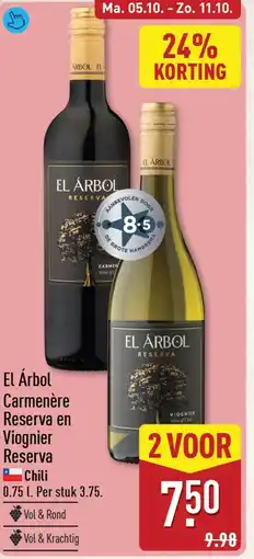 ALDI El Árbol Carmenère Reserva en Viognier Reserva aanbieding
