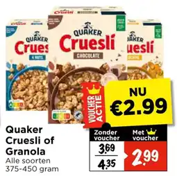 Vomar Voordeelmarkt Quaker Cruesli of Granola aanbieding