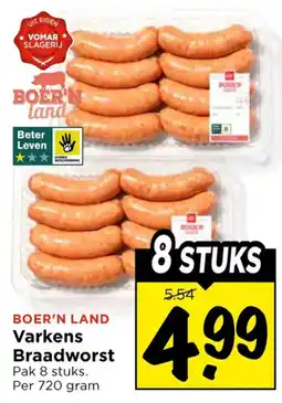 Vomar Voordeelmarkt Boer'n Land Varkens Braadworst aanbieding