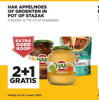 Jumbo Hak Appelmoes of groenten in pot of stazak 3 potten of 710 ml aanbieding