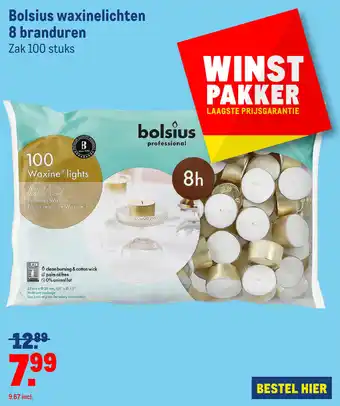 Makro Bolsius waxinelichten 8 branduren aanbieding