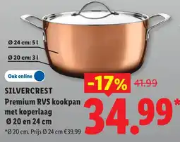 Lidl Silvercrest Premium RVS kookpan met koperlaag aanbieding