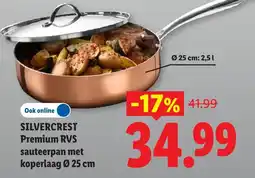 Lidl Silvercrest Premium RVS sauteerpan met koperlaag Ø 25 cm aanbieding