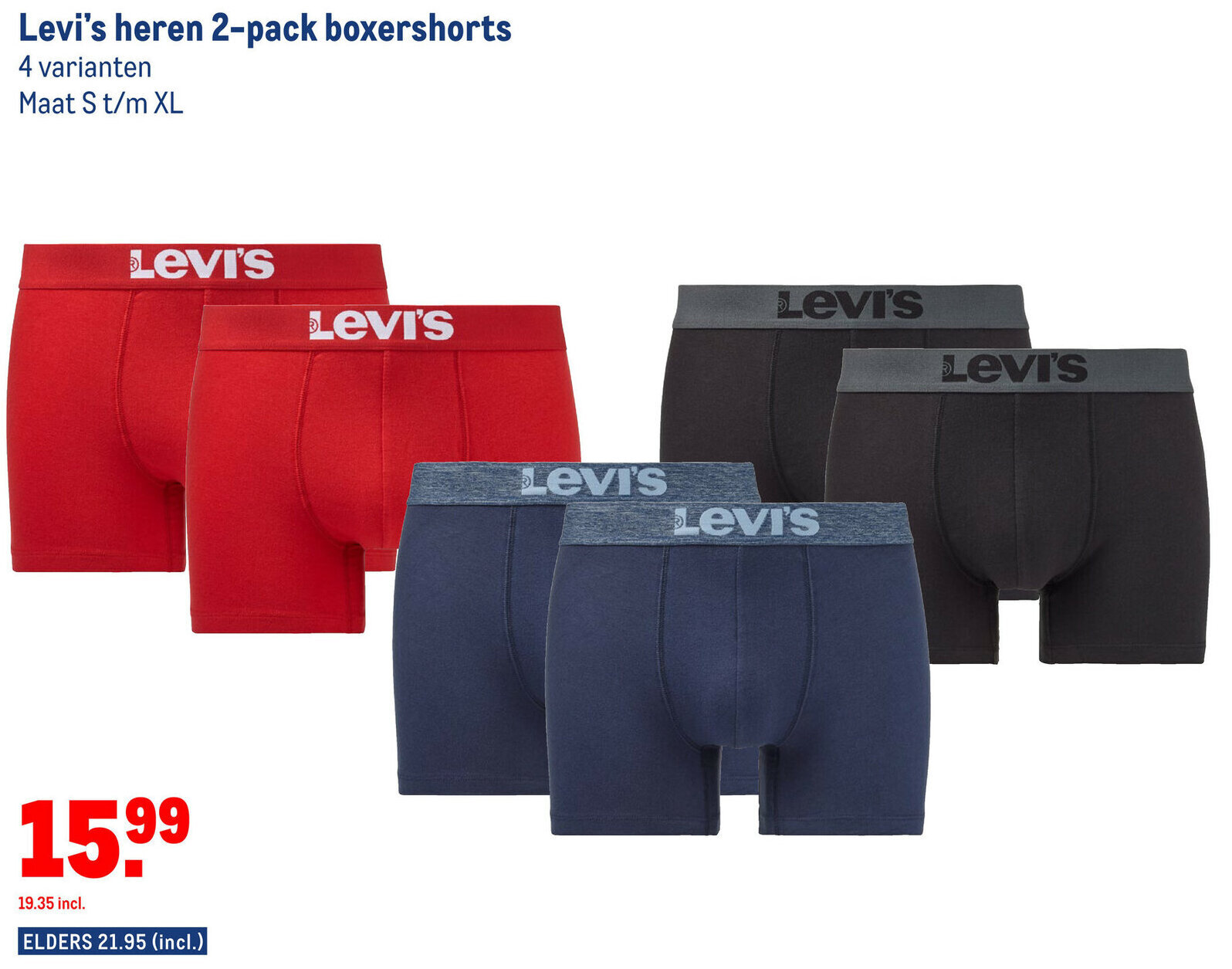 Levi's heren 2-pack boxershorts aanbieding bij Makro