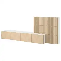 IKEA BestÅ Mediameubel, combinatie, wit björköviken/hedeviken essenfineer, 300x42x114 cm aanbieding