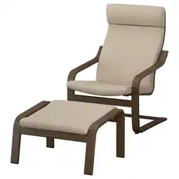 IKEA PoÄng Fauteuil en voetenbank, walnootpatroon/kelinge beige aanbieding