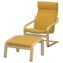 IKEA PoÄng Fauteuil en voetenbank, eiken/kelinge donkergeel aanbieding