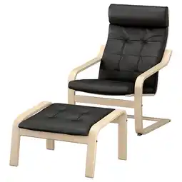 IKEA PoÄng Fauteuil en voetenbank, berkenfineer/grann zwart aanbieding