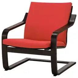 IKEA Helderrode stoel met kussens en donker houten frame, strak modern design aanbieding