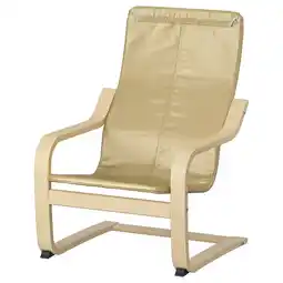 IKEA Een beige poÄng fauteuil voor kinderen, omlijst met berkenhout, met een strak en uitnodigend design aanbieding