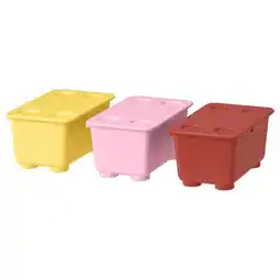 IKEA Glis Bak met deksel, rood roze/geel, 17x10 cm aanbieding