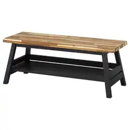 IKEA De skogsta-bank met een natuurlijk houten blad en zwarte poten, met een plank voor opslag aanbieding
