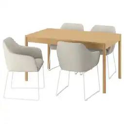 IKEA Tonstad / tossberg Tafel en 4 stoelen, eikenfineer/gunnared beige wit, 140/196x85 cm aanbieding