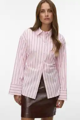 Wehkamp VERO MODA gestreepte blouse met ceintuur - roze aanbieding