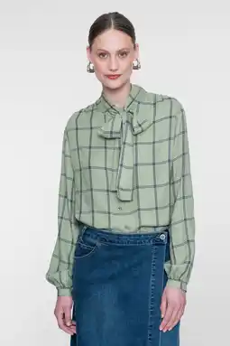 Wehkamp Geisha geruite blouse - groen aanbieding