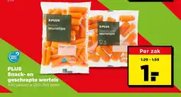 PLUS PLUS Snack- en geschrabte wortels aanbieding