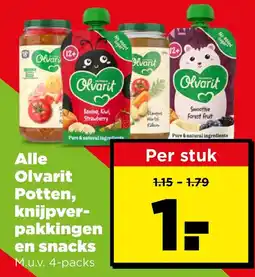 PLUS Alle Olvarit Potten, knijpverpakkingen en snacks aanbieding