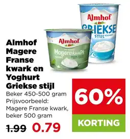 PLUS Almhof Magere Franse kwark en Yoghurt Griekse stijl aanbieding