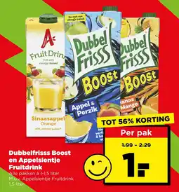 PLUS Dubbelfrisss Boost en Appelsientje Fruitdrink aanbieding
