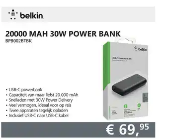 Informatique Belkin 20000 Man 30W Power Bank BPB002BTBK aanbieding