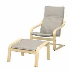 IKEA Moderne lichthouten stoel & poef, beige stof, comfortabel & stijlvol, poÄng set aanbieding