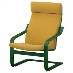 IKEA PoÄng Fauteuil, donkergroen/kelinge donkergeel aanbieding